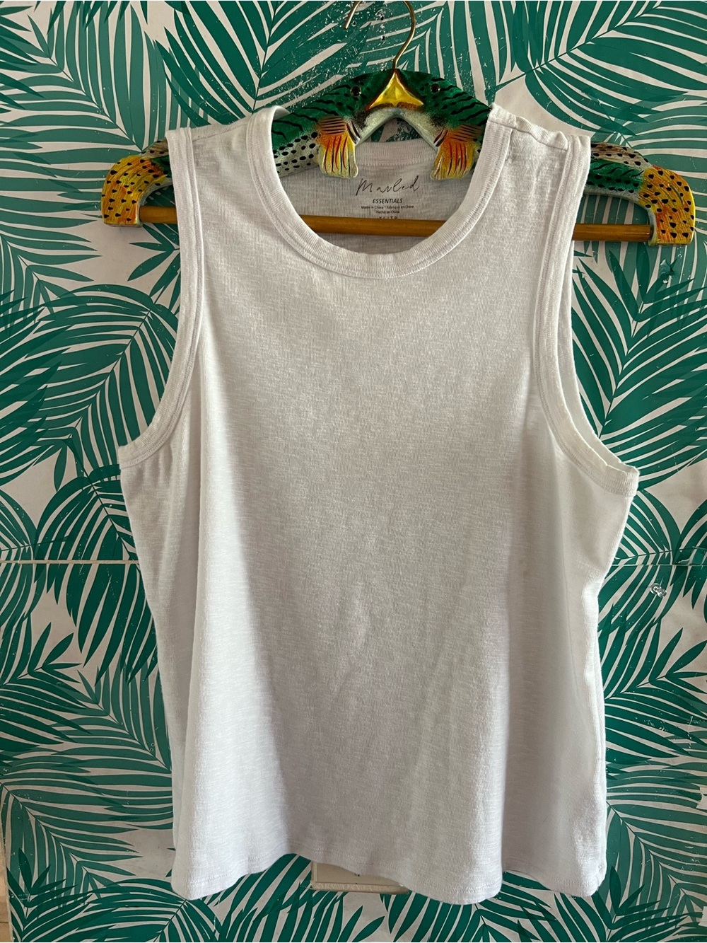 Marled White Ribbed Crewneck Tank Sz XL